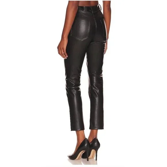 New Agolde Riley Long Pants Recycled Leather in Detox Black High Rise Sz 26 - Picture 3 of 9